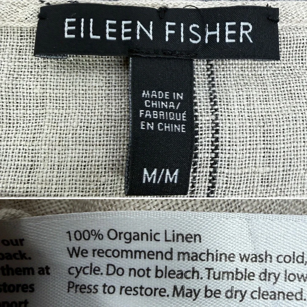 Eileen‎ Fisher Windowpane Organic Linen Blouse Size M Coastal Grandma Lagenlook